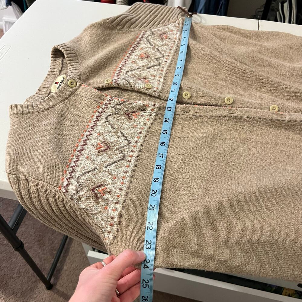 Woolrich Tan Fair Isle Cotton Woven Knit Button Cardigan Sweater Size 2X - Picture 10 of 11